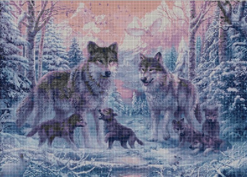 Wolf family  cross stitch pattern in pdf DMC
