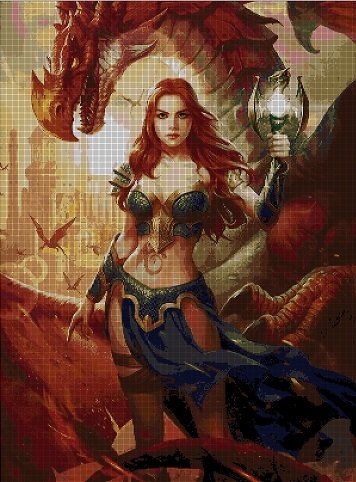 Wizard and dragon cross stitch pattern in pdf ANCHOR