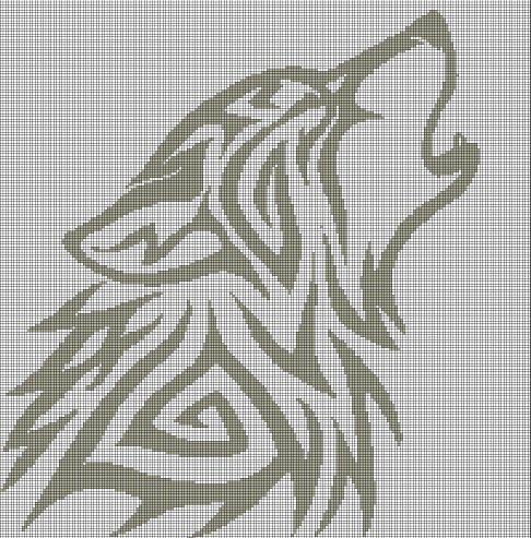 Tribal wolf head silhouette cross stitch pattern in pdf