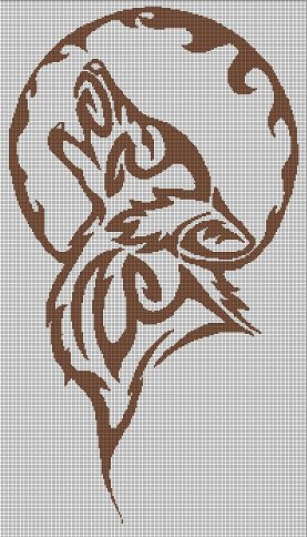 Tribal wolf and moon silhouette cross stitch pattern in pdf