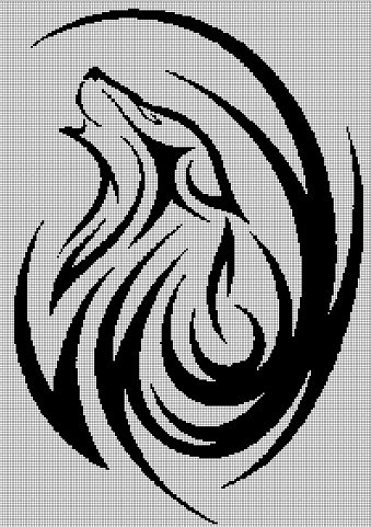 Tribal wolf 3 silhouette cross stitch pattern in pdf
