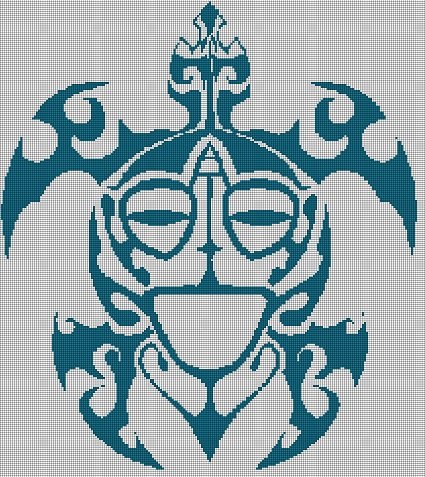Tribal turtle blue silhouette cross stitch pattern in pdf