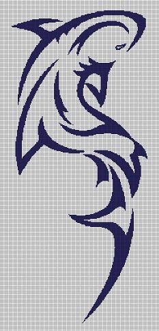 Tribal shark  silhouette cross stitch pattern in pdf