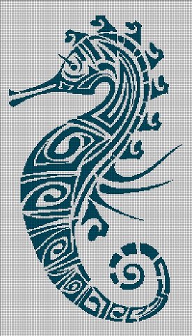 Tribal seahorse  silhouette cross stitch pattern in pdf
