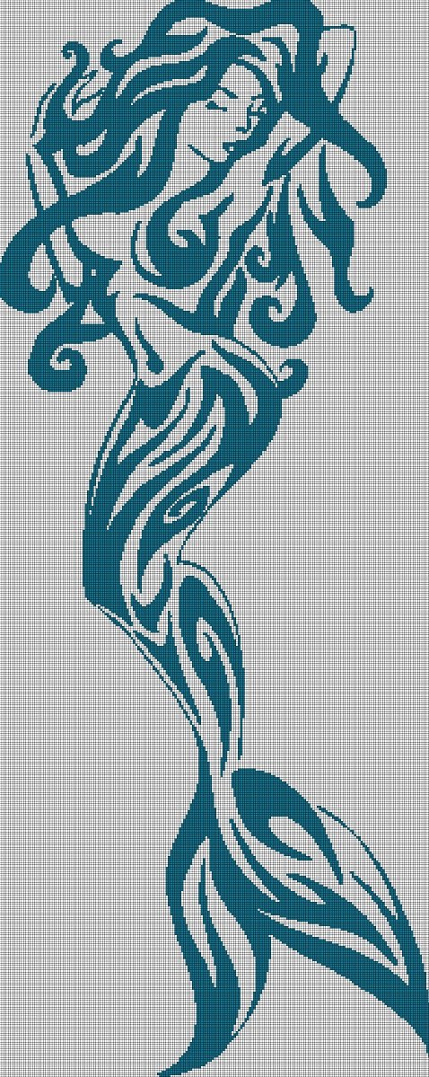 Tribal mermaid  silhouette cross stitch pattern in pdf