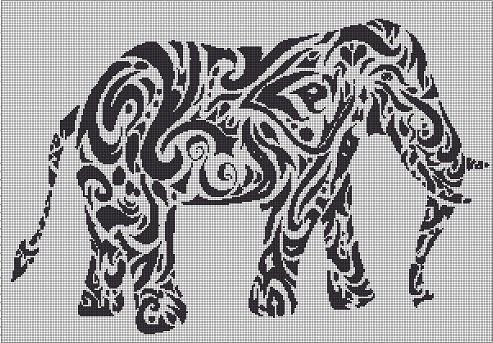 Tribal elephant silhouette cross stitch pattern in pdf