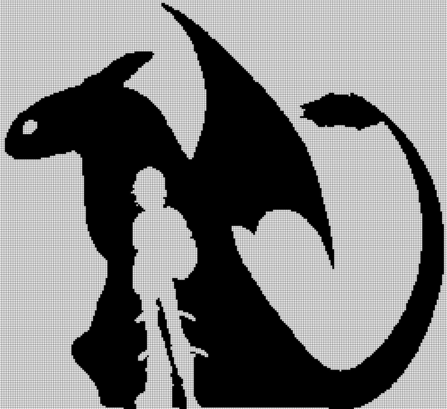 Toothless dragon silhouette cross stitch pattern in pdf