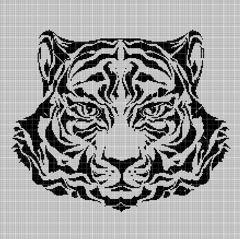 Tiger head black silhouette cross stitch pattern in pdf