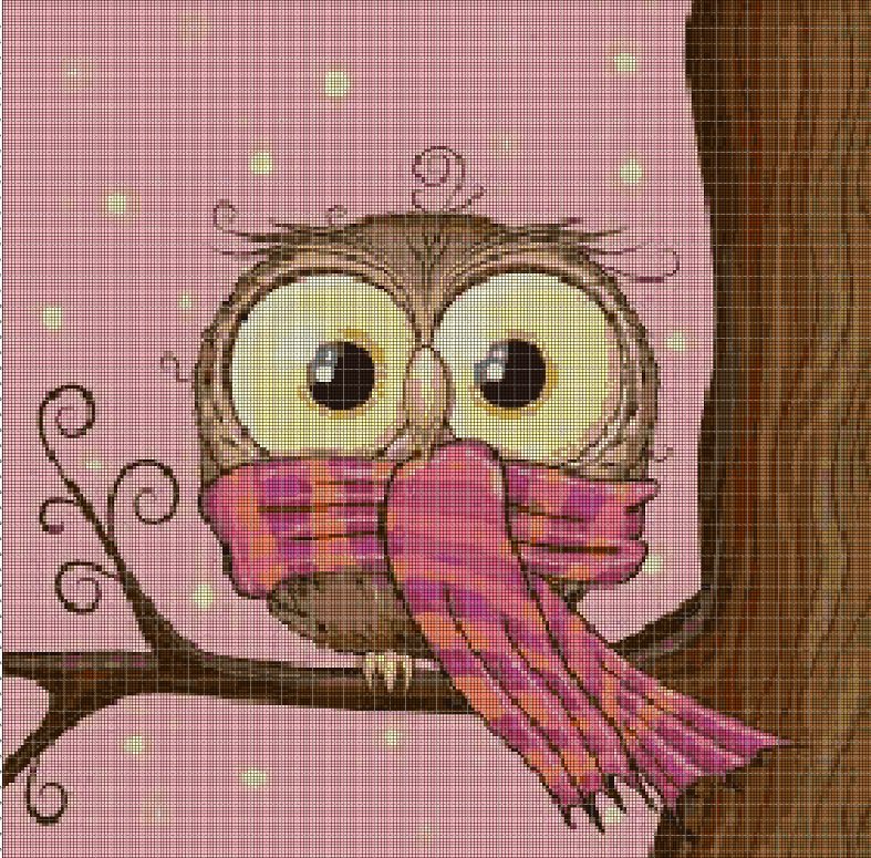 Winter owl cross stitch pattern in pdf DMC