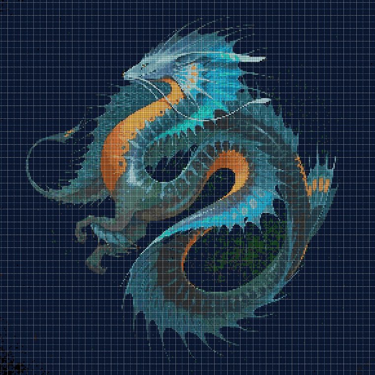 Water dragon  cross stitch pattern in pdf DMC