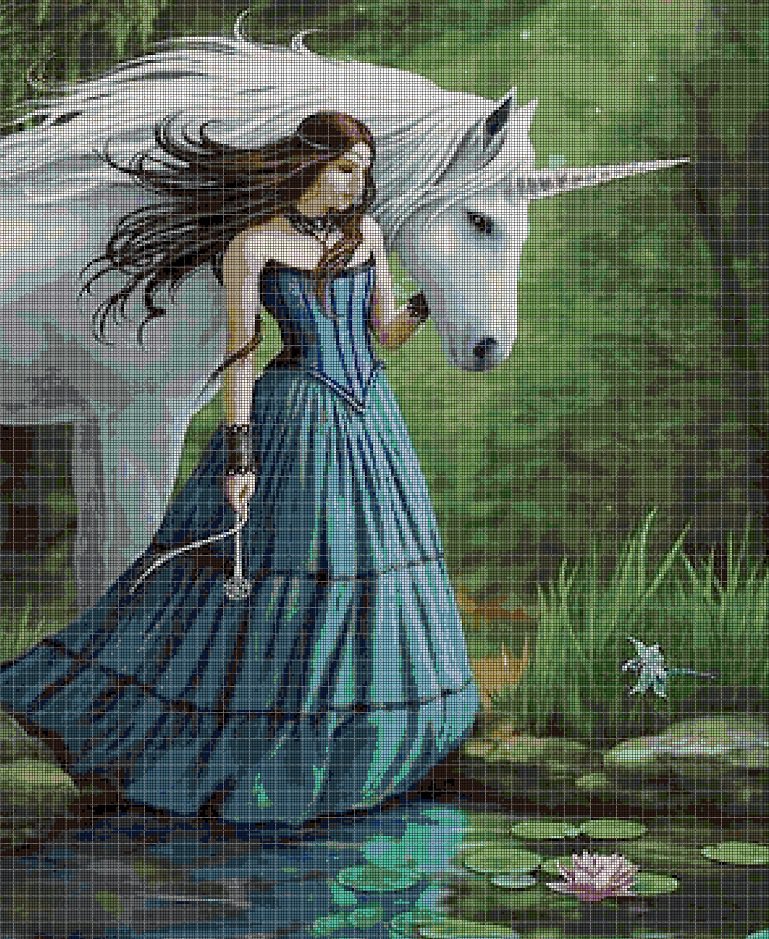 Unicorn and the girl 3  cross stitch pattern in pdf DMC