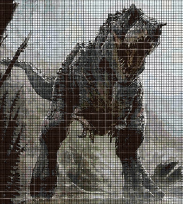 T-rex  cross stitch pattern in pdf DMC