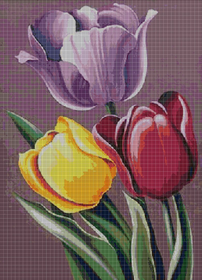 Tulips  cross stitch pattern in pdf DMC