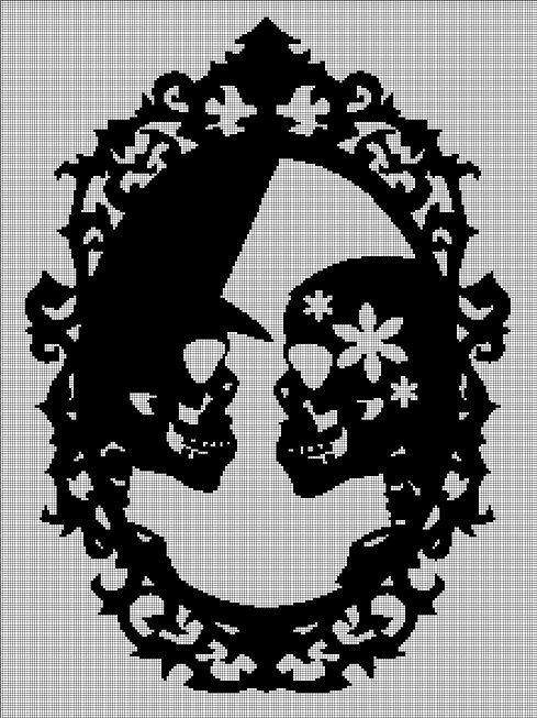 Skulls wedding cameo silhouette cross stitch pattern in pdf