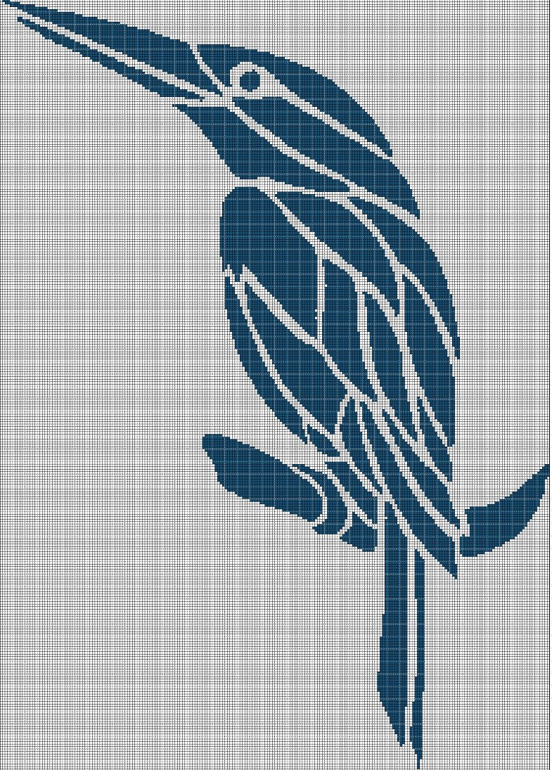 Seablue bird silhouette cross stitch pattern in pdf