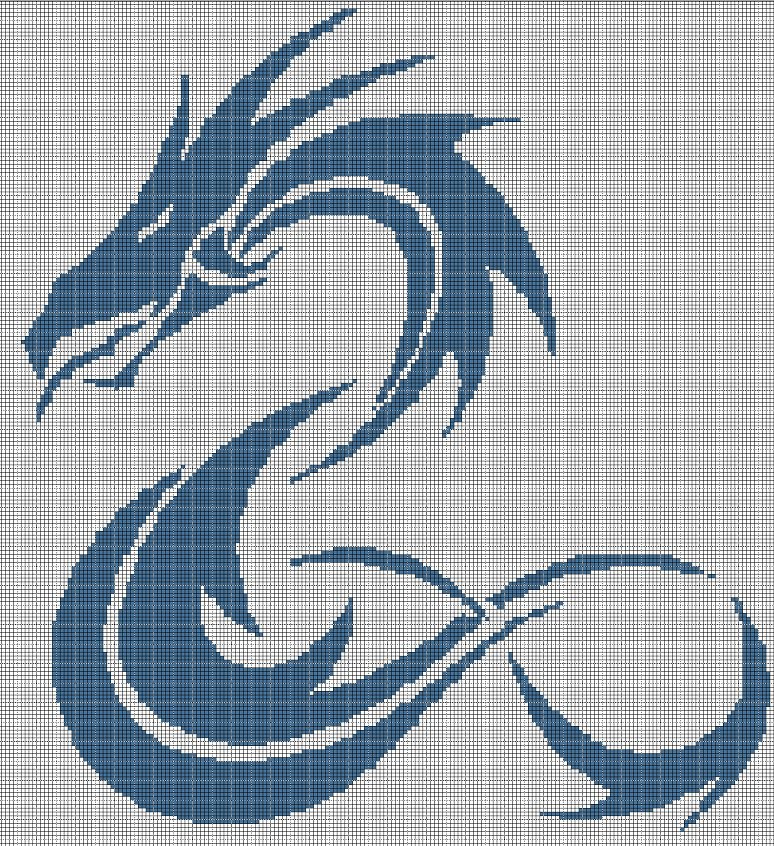 Sea dragon silhouette cross stitch pattern in pdf