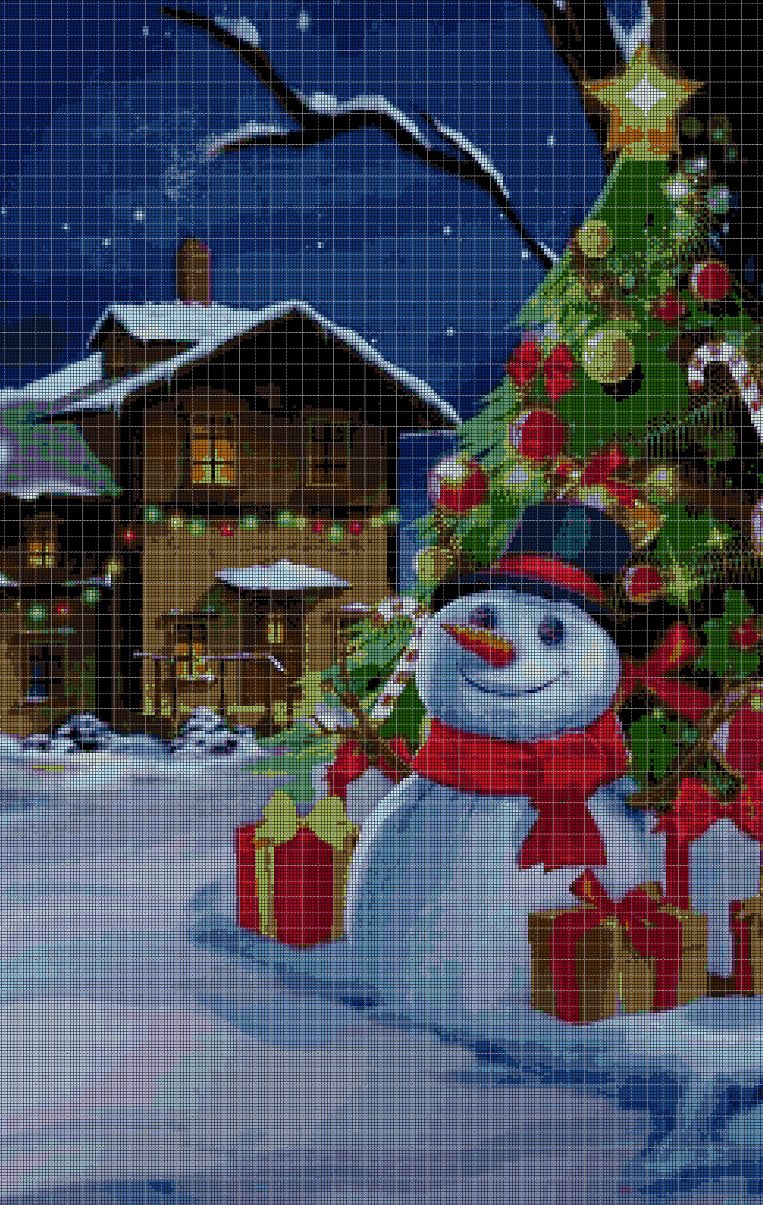 Christmas landscape cross stitch pattern in pdf DMC