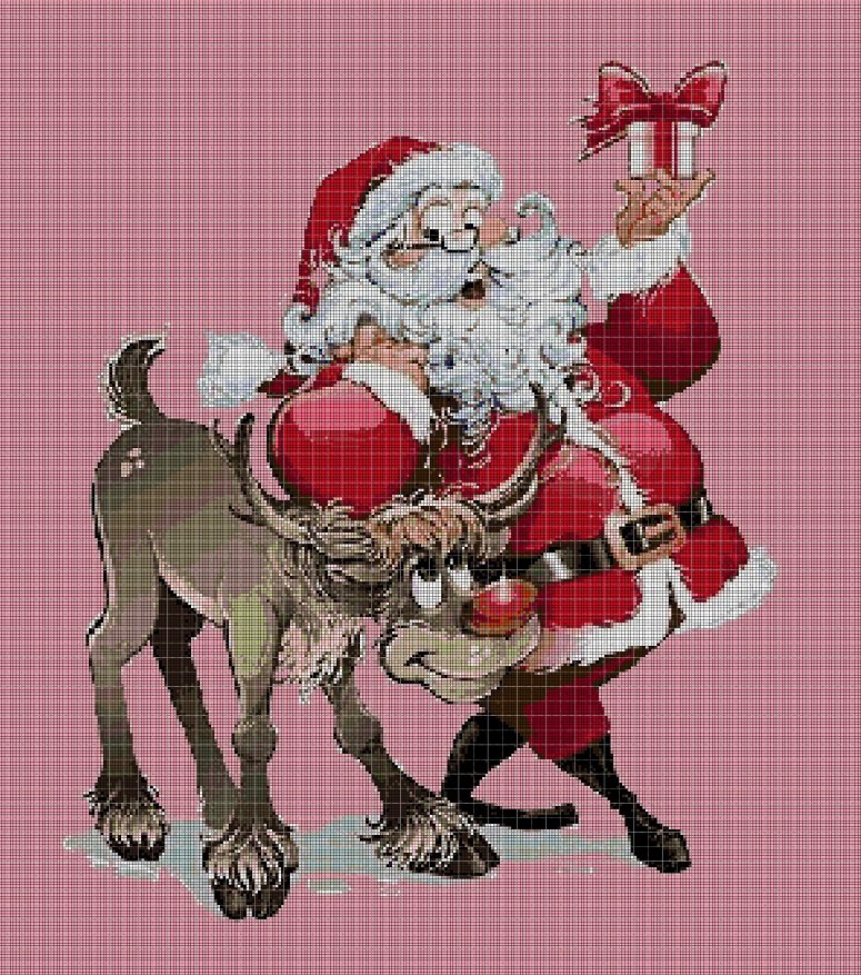 Santa and Rudolph cross stitch pattern in pdf DMC