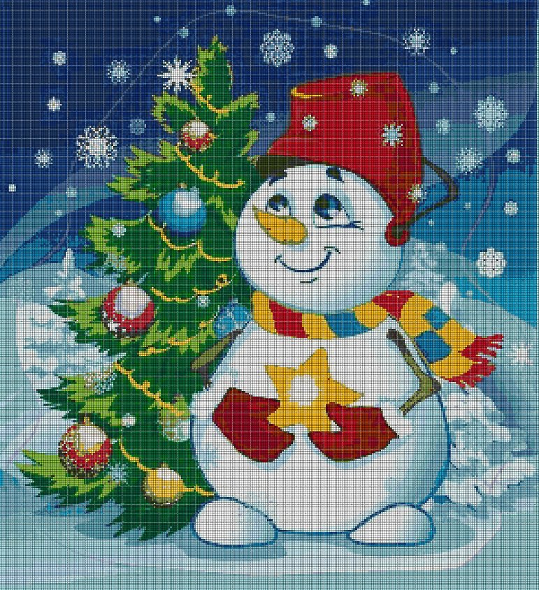 Snowman and holiday cross stitch pattern in pdf DMC