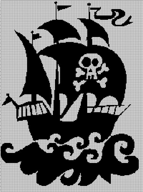 Pirate ship silhouette cross stitch pattern in pdf
