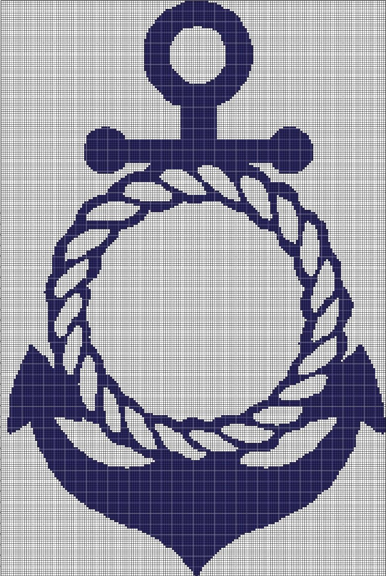 Ocean blue anchor silhouette cross stitch pattern in pdf