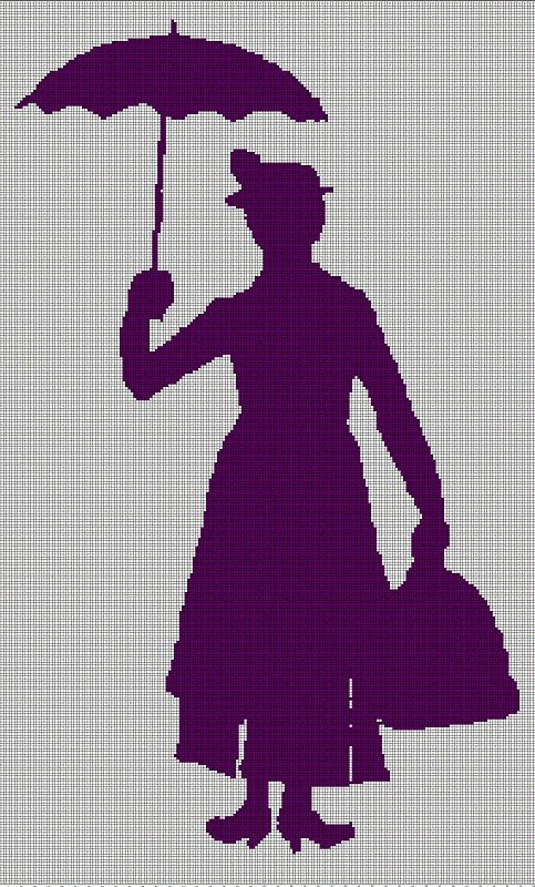 Mary Poppins silhouette cross stitch pattern in pdf