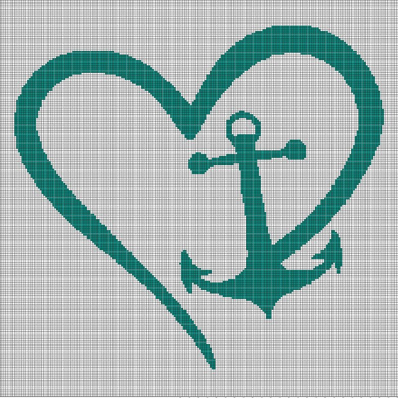 Love Anchor silhouette cross stitch pattern in pdf