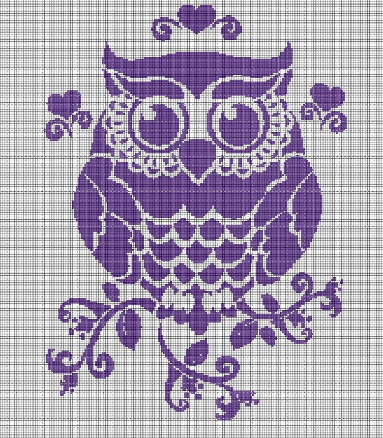 Lavender owl silhouette cross stitch pattern in pdf