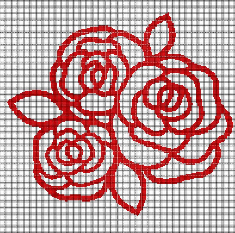 3 Roses silhouette cross stitch pattern in pdf