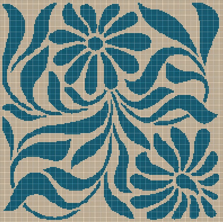 Beige and blue flower silhouette cross stitch pattern in pdf
