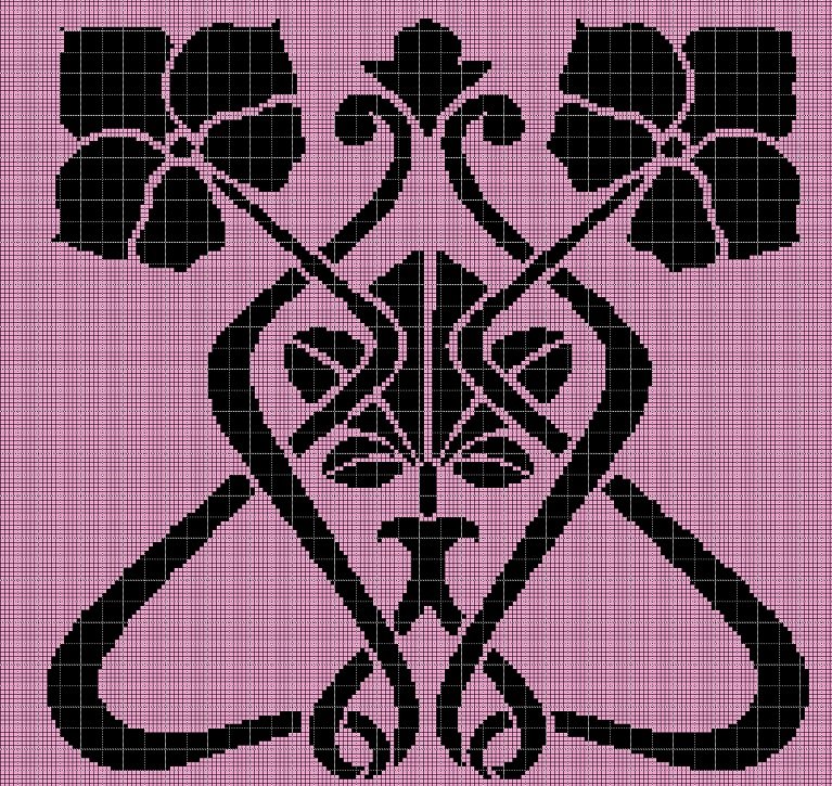 Black tile motif silhouette cross stitch pattern in pdf