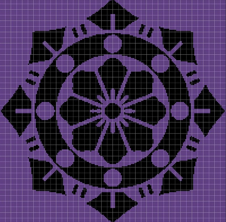 Black-Lilac flower motif silhouette cross stitch pattern in pdf