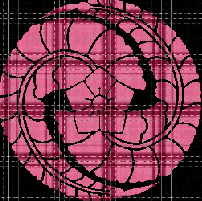 Black-pink flower silhouette cross stitch pattern in pdf