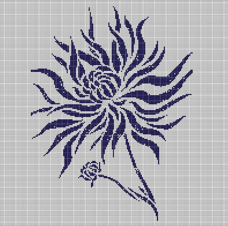 Blue dahlia silhouette cross stitch pattern in pdf
