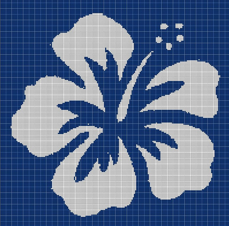 Blue hawaiian flower silhouette cross stitch pattern in pdf