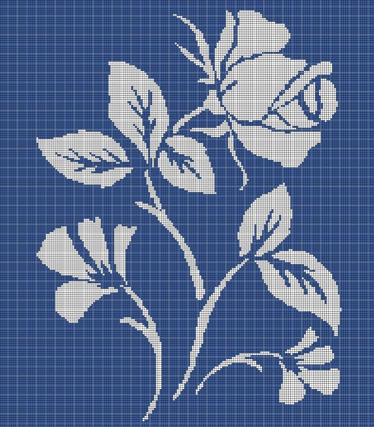 Blue rose silhouette cross stitch pattern in pdf
