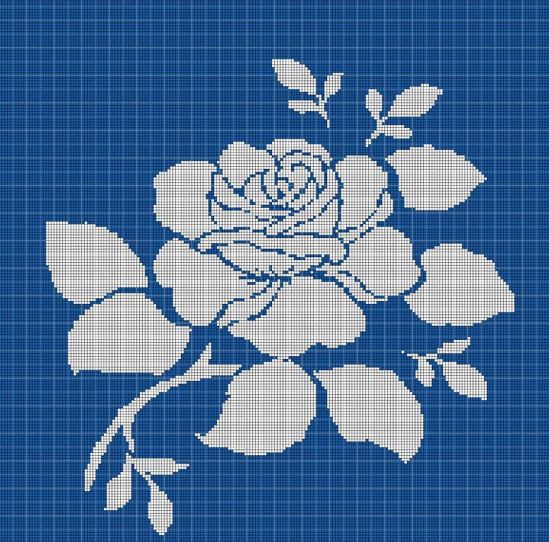 Blue rose 2 silhouette cross stitch pattern in pdf