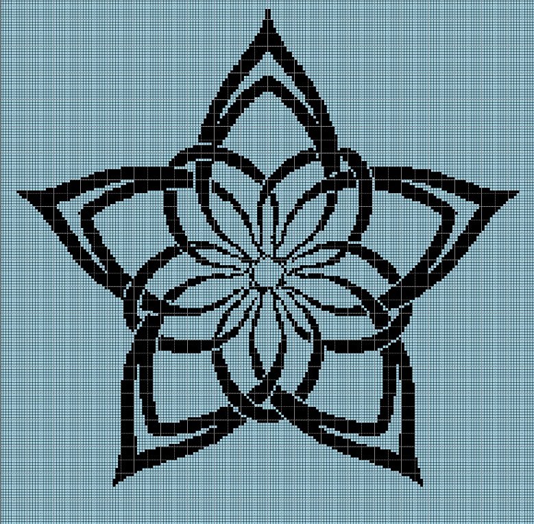 Blue-black flower silhouette cross stitch pattern in pdf