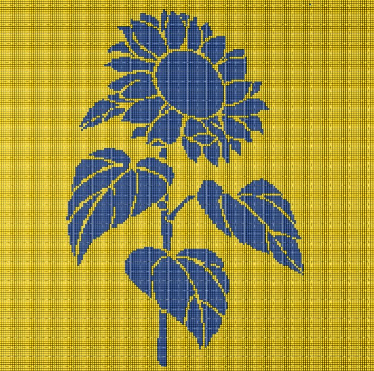 Blue-yellow sunflower silhouette cross stitch pattern in pdf