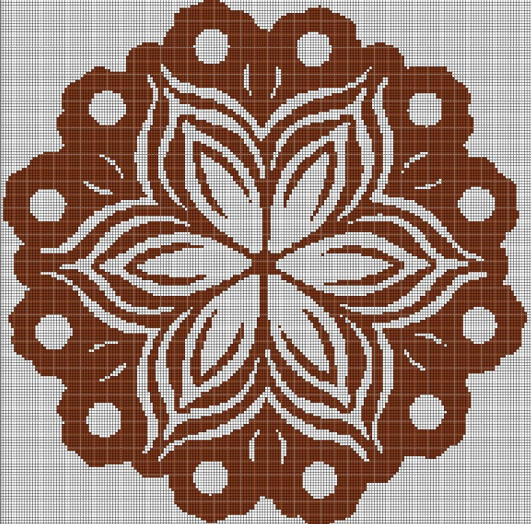 Brown mosaic flower silhouette cross stitch pattern in pdf