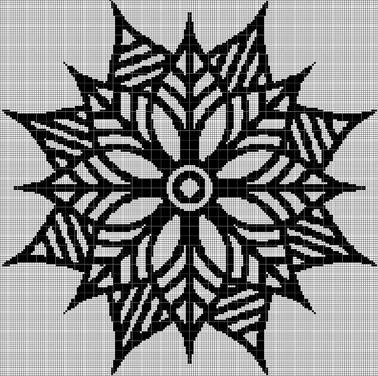 BW Floral symbol silhouette cross stitch pattern in pdf