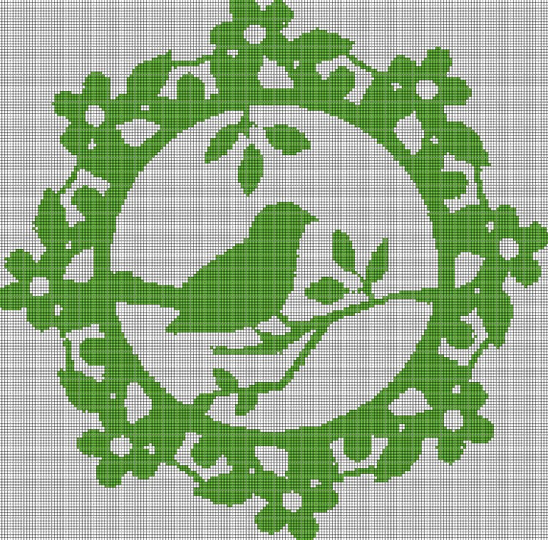 Flower bird silhouette cross stitch pattern in pdf