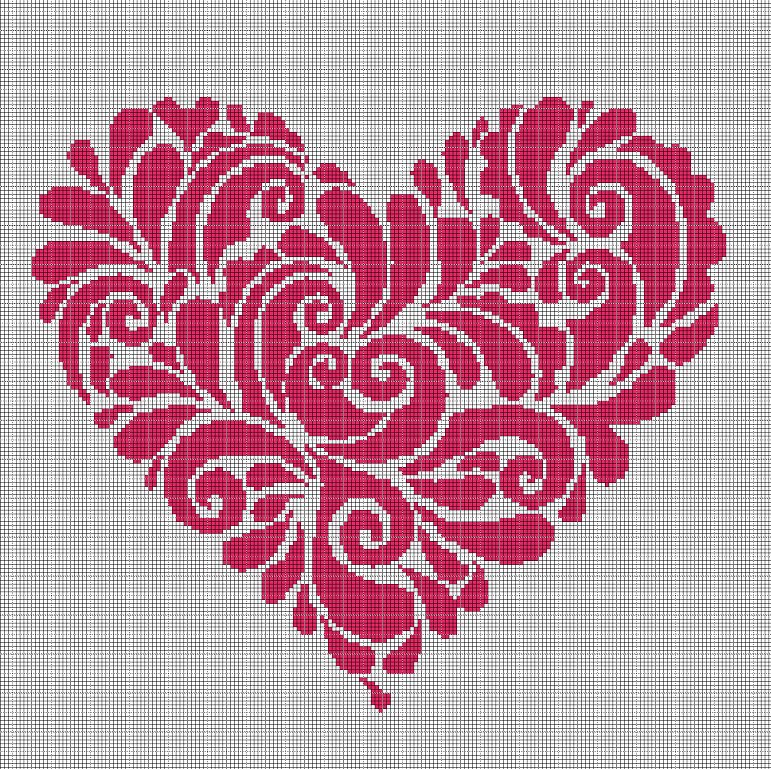 Flower heart silhouette cross stitch pattern in pdf