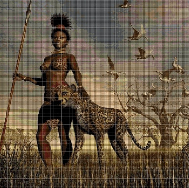 African Warrior Princess cross stitch pattern in pdf DMC