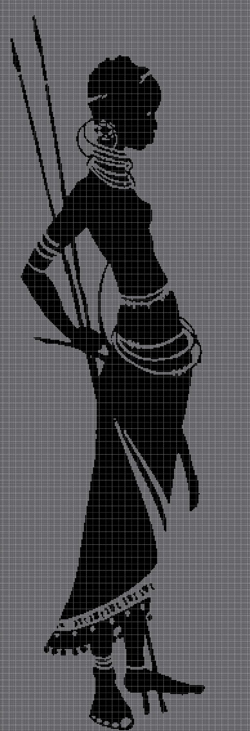 African Warrior Woman cross stitch pattern in pdf DMC