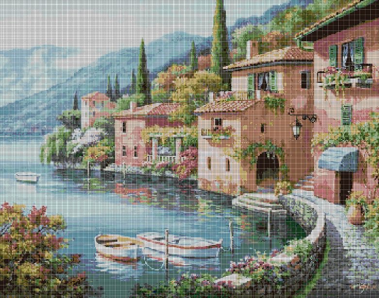 Amalfi landscape cross stitch pattern in pdf DMC
