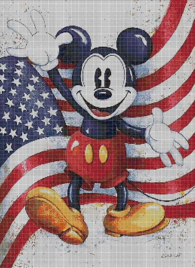 American Mickey Mouse cross stitch pattern in pdf DMC