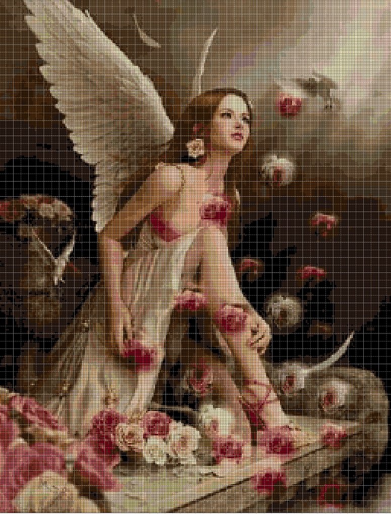 Angel with flowers cross stitch pattern in pdf DMC