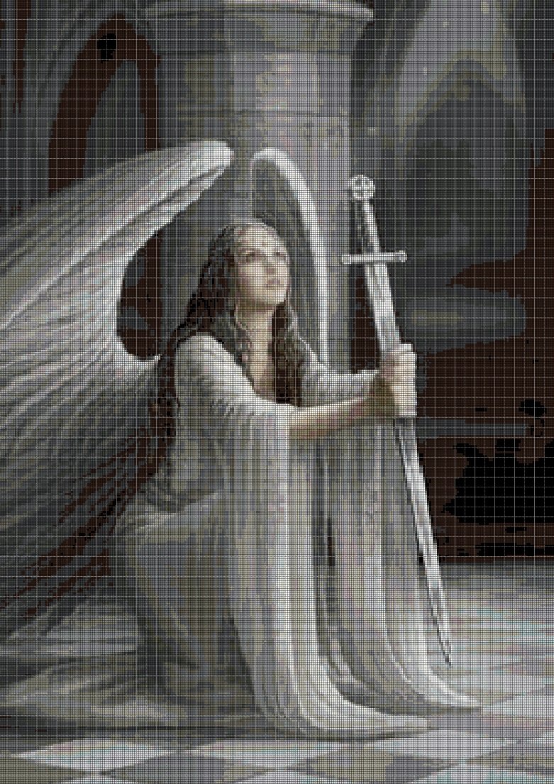 Angel with sword  cross stitch pattern in pdf DMC