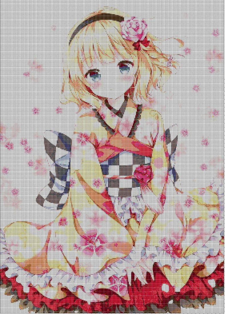 Anime blonde girl cross stitch pattern in pdf DMC